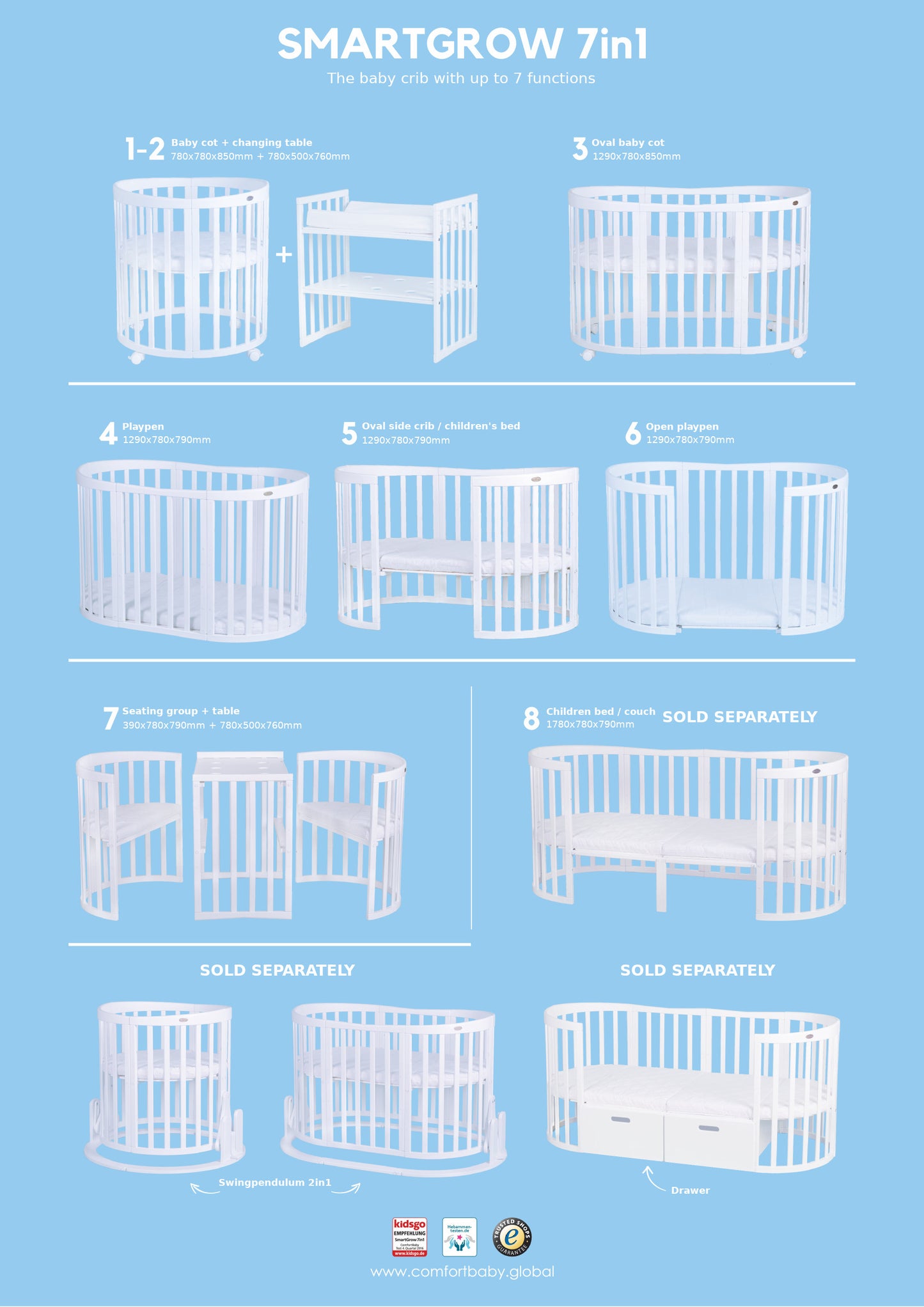 Baby Crib SmartGrow 7in1 - Inclusive Classic Bedding Set