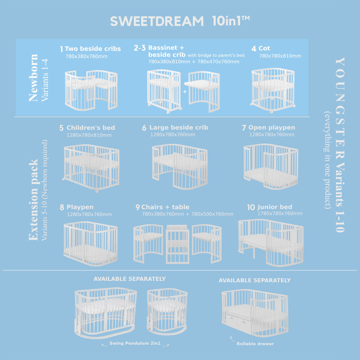 Baby Crib SweetDream 10in1 Newborn